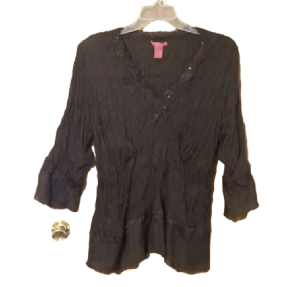 Brown Crinkle Blouse 2X